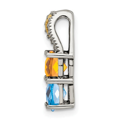 Sterlingsilber Antikisiert mit 14K/silver Bicolor 4-stone mit Diamant Mutter Anhänger