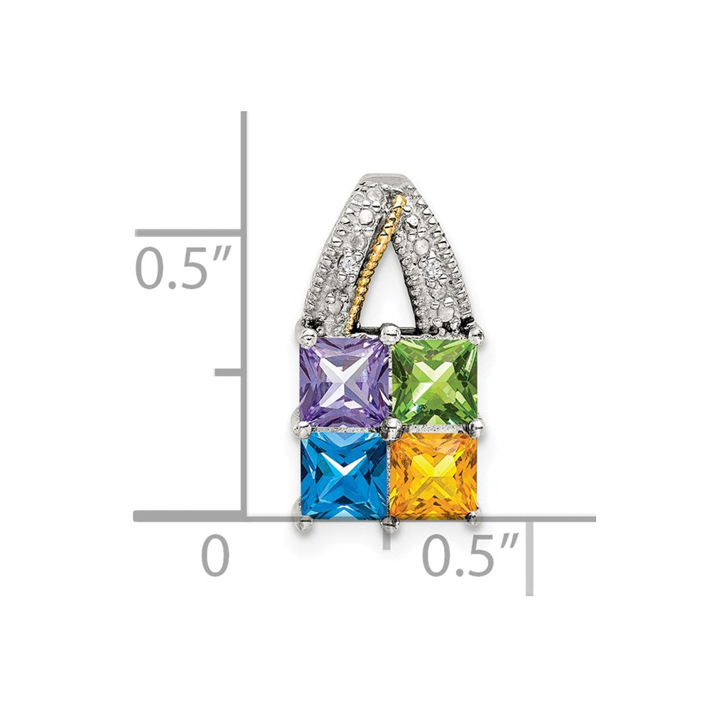 Sterlingsilber Antikisiert mit 14K/silver Bicolor 4-stone mit Diamant Mutter Anhänger