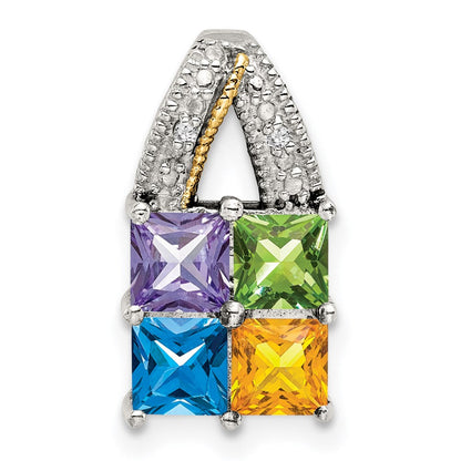 Sterlingsilber Antikisiert mit 14K/silver Bicolor 4-stone mit Diamant Mutter Anhänger