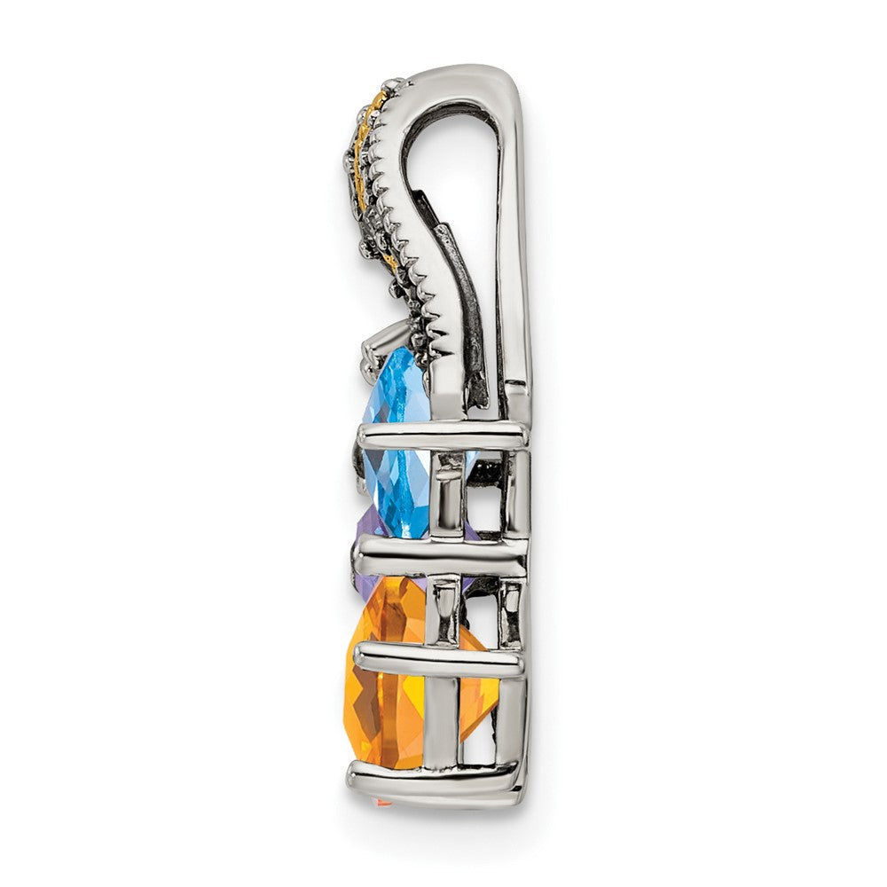 Sterlingsilber Antikisiert mit 14K/silver Bicolor 5-stone mit Diamant Mutter Anhänger
