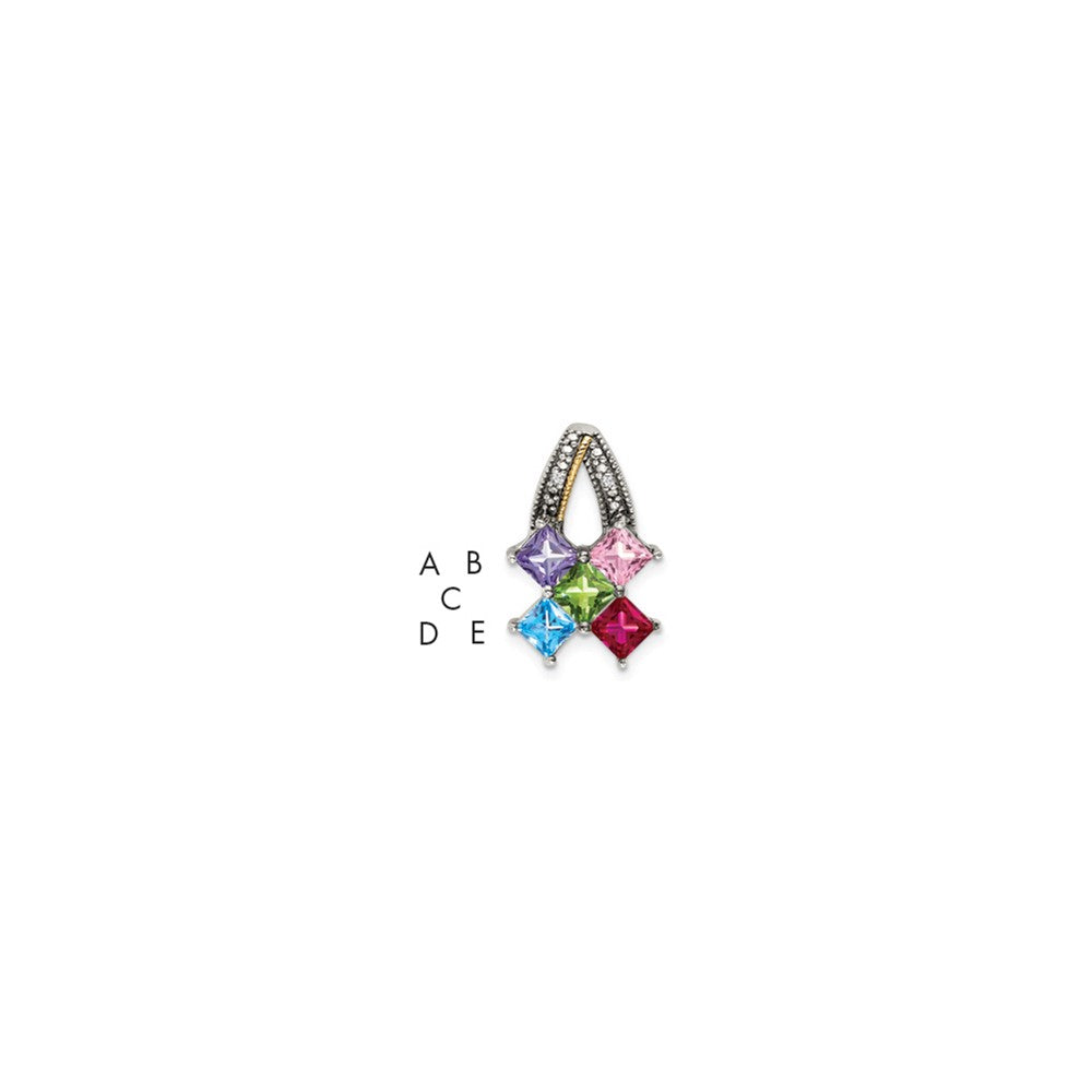 Sterlingsilber Antikisiert mit 14K/silver Bicolor 5-stone mit Diamant Mutter Anhänger