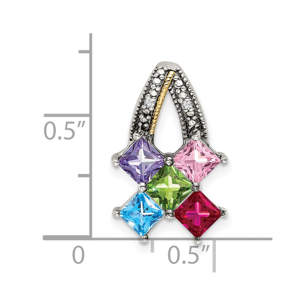 Sterlingsilber Antikisiert mit 14K/silver Bicolor 5-stone mit Diamant Mutter Anhänger