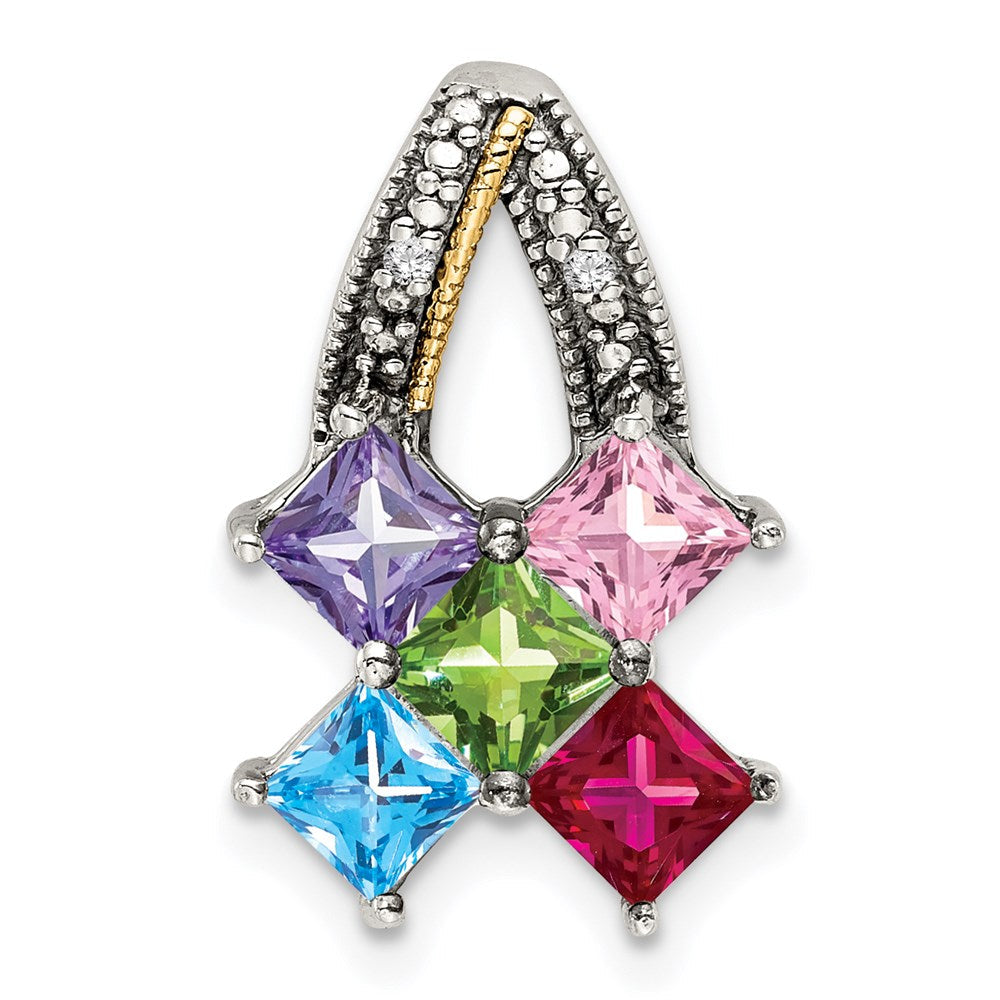Sterlingsilber Antikisiert mit 14K/silver Bicolor 5-stone mit Diamant Mutter Anhänger