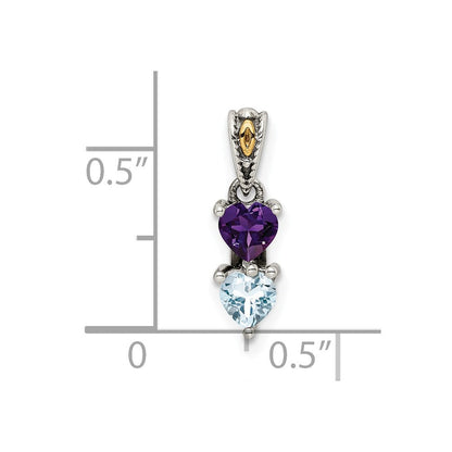 Sterlingsilber Antikisiert mit 14K/silver Bicolor 2-stone Mutter Anhänger