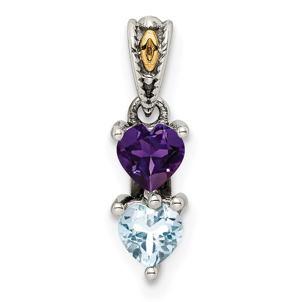 Sterlingsilber Antikisiert mit 14K/silver Bicolor 2-stone Mutter Anhänger