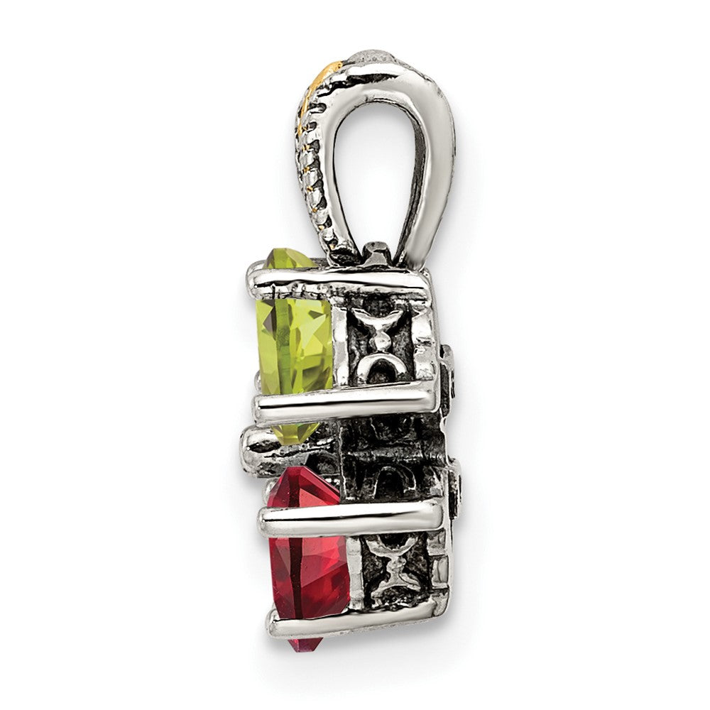 Sterlingsilber Antikisiert mit 14K/silver Bicolor 4-stone Mutter Anhänger