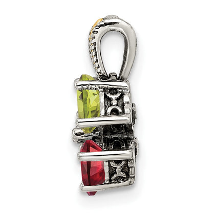 Sterlingsilber Antikisiert mit 14K/silver Bicolor 4-stone Mutter Anhänger