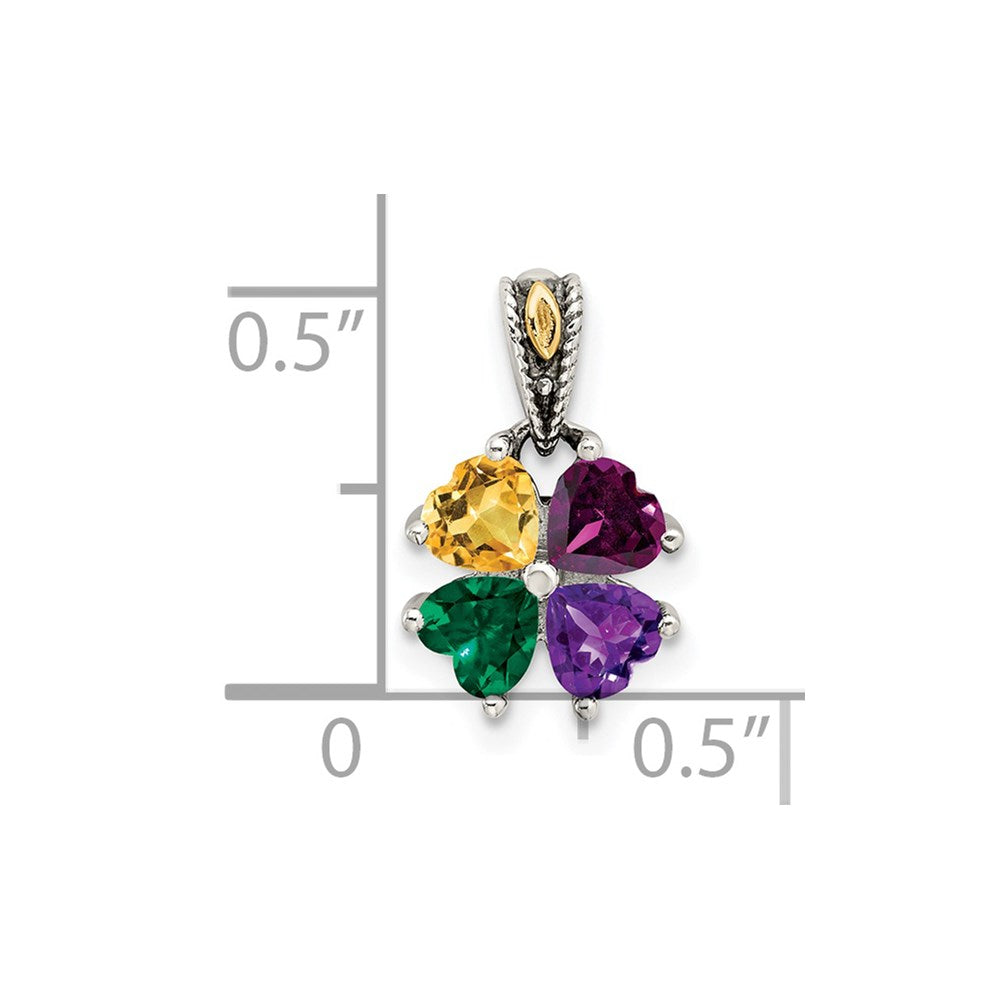 Sterlingsilber Antikisiert mit 14K/silver Bicolor 4-stone Mutter Anhänger