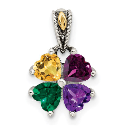 Sterlingsilber Antikisiert mit 14K/silver Bicolor 4-stone Mutter Anhänger