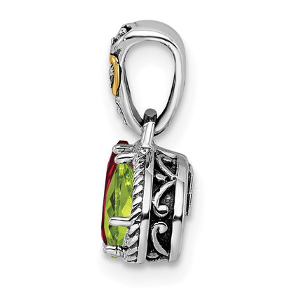 Sterlingsilber Antikisiert mit 14K/silver Bicolor 2-stone mit Diamant Mutter Anhänger