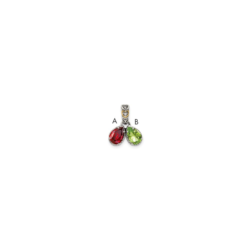 Sterlingsilber Antikisiert mit 14K/silver Bicolor 2-stone mit Diamant Mutter Anhänger