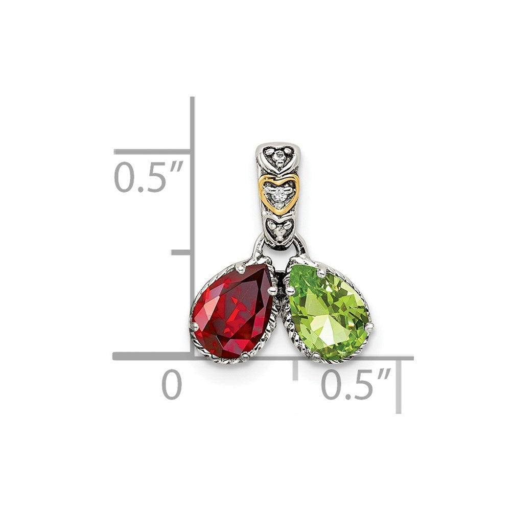 Sterlingsilber Antikisiert mit 14K/silver Bicolor 2-stone mit Diamant Mutter Anhänger
