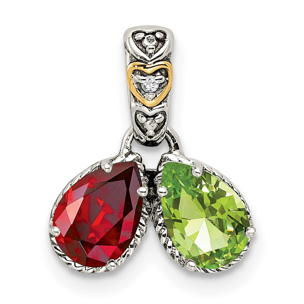 Sterlingsilber Antikisiert mit 14K/silver Bicolor 2-stone mit Diamant Mutter Anhänger