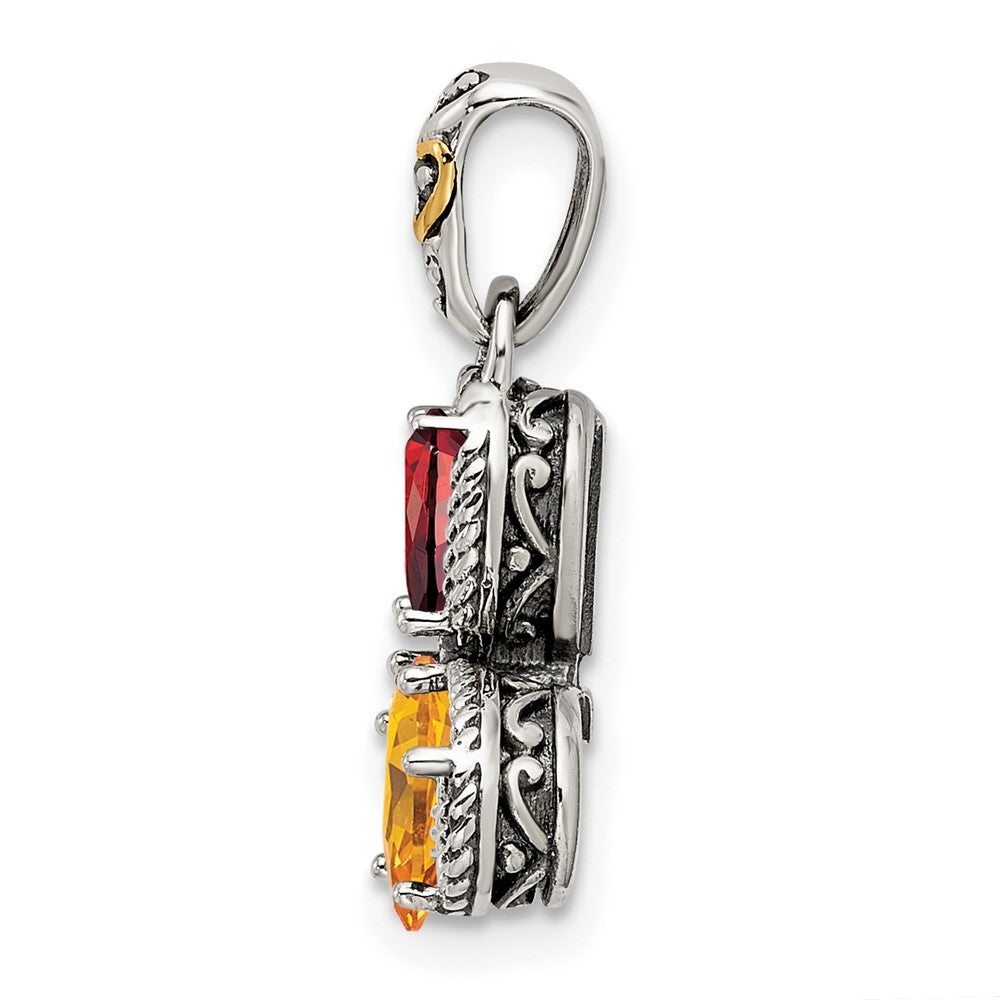 Sterlingsilber Antikisiert mit 14K/silver Bicolor 3-stone mit Diamant Mutter Anhänger