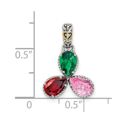 Sterlingsilber Antikisiert mit 14K/silver Bicolor 3-stone mit Diamant Mutter Anhänger
