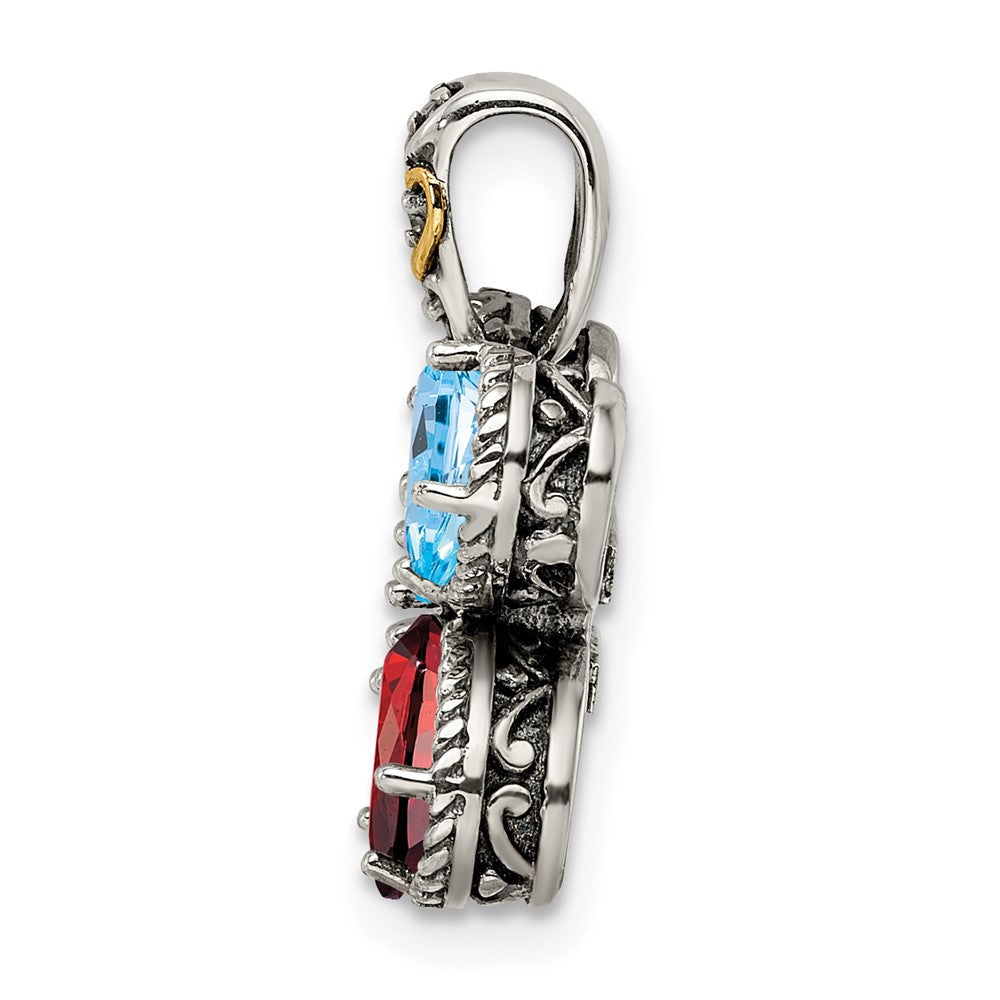 Sterlingsilber Antikisiert mit 14K/silver Bicolor 4-stone mit Diamant Mutter Anhänger