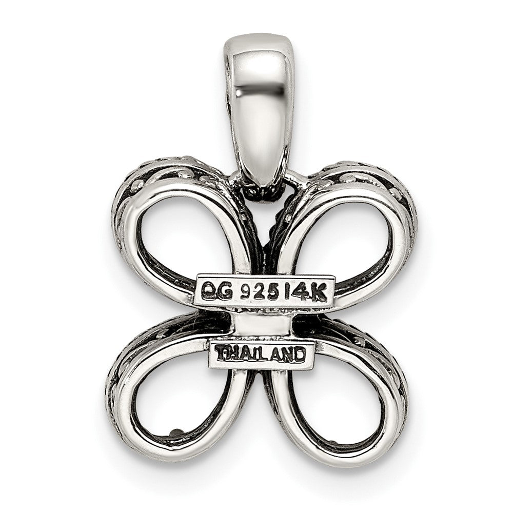 Sterlingsilber Antikisiert mit 14K/silver Bicolor 4-stone mit Diamant Mutter Anhänger