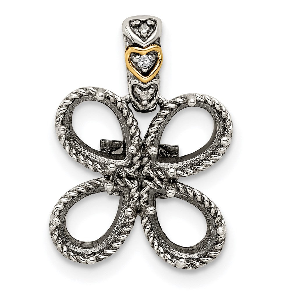 Sterlingsilber Antikisiert mit 14K/silver Bicolor 4-stone mit Diamant Mutter Anhänger