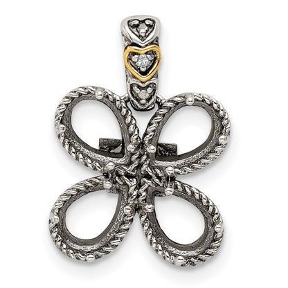 Sterlingsilber Antikisiert mit 14K/silver Bicolor 4-stone mit Diamant Mutter Anhänger
