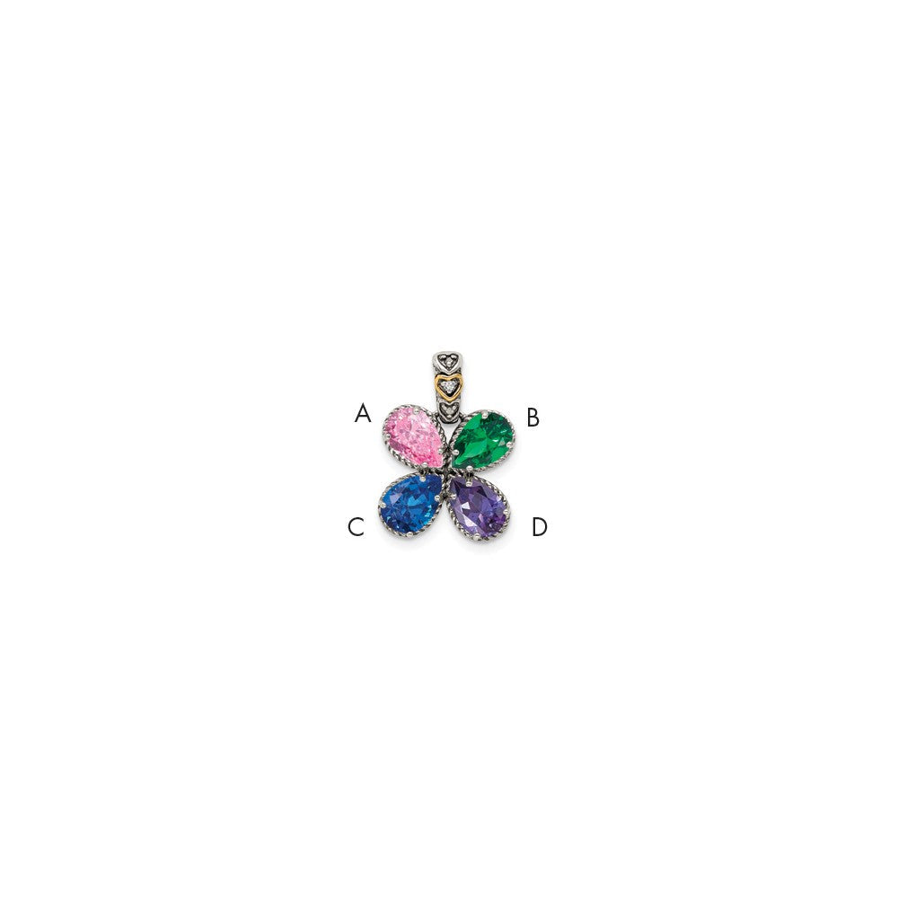 Sterlingsilber Antikisiert mit 14K/silver Bicolor 4-stone mit Diamant Mutter Anhänger