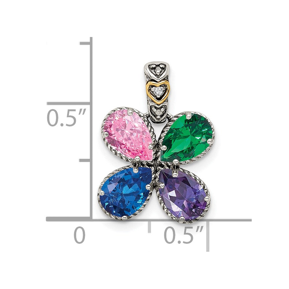 Sterlingsilber Antikisiert mit 14K/silver Bicolor 4-stone mit Diamant Mutter Anhänger