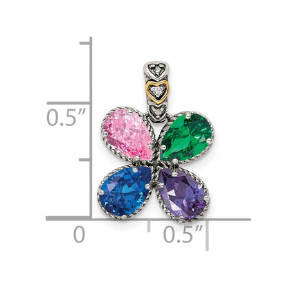 Sterlingsilber Antikisiert mit 14K/silver Bicolor 4-stone mit Diamant Mutter Anhänger