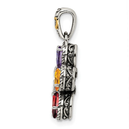 Sterlingsilber Antikisiert mit 14K/silver Bicolor 5-stone mit Diamant Mutter Anhänger