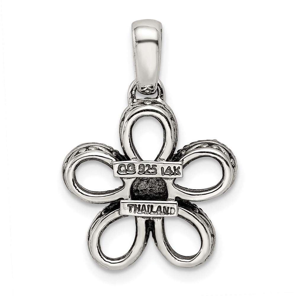 Sterlingsilber Antikisiert mit 14K/silver Bicolor 5-stone mit Diamant Mutter Anhänger