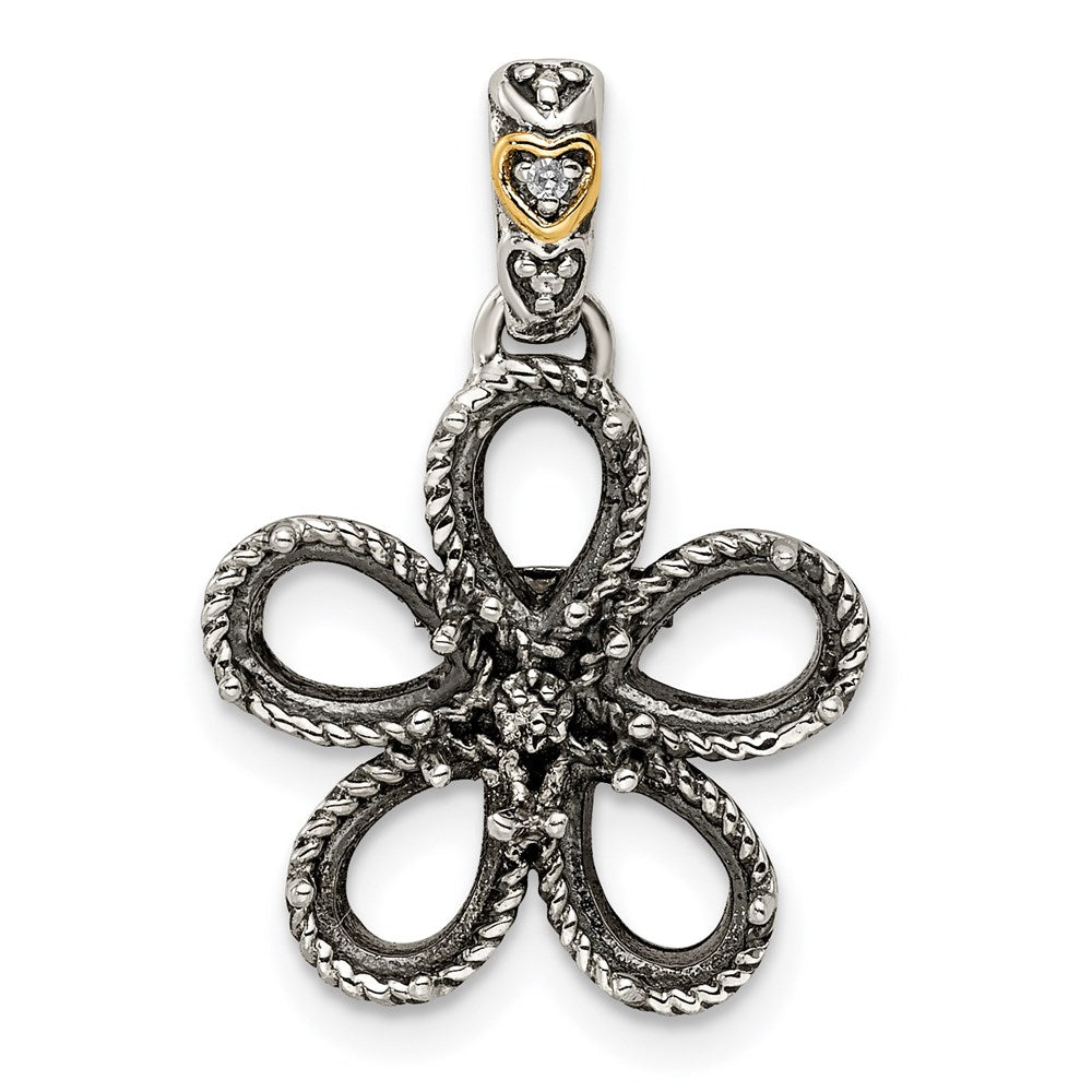 Sterlingsilber Antikisiert mit 14K/silver Bicolor 5-stone mit Diamant Mutter Anhänger