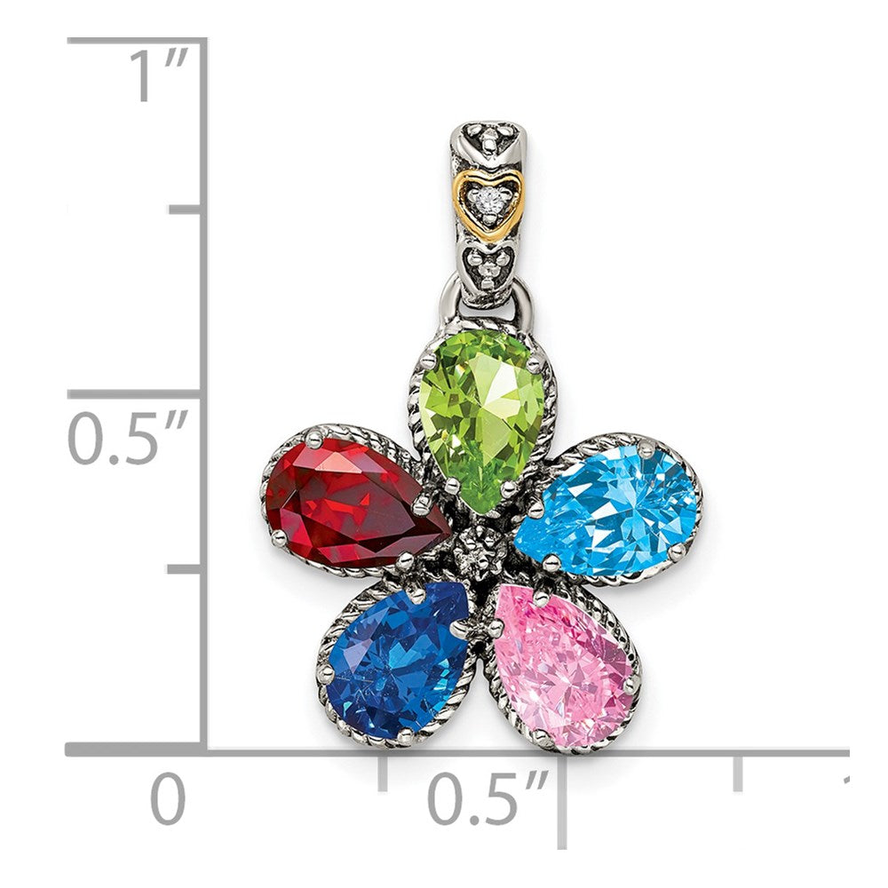 Sterlingsilber Antikisiert mit 14K/silver Bicolor 5-stone mit Diamant Mutter Anhänger