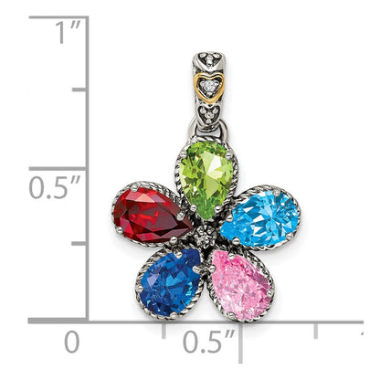 Sterlingsilber Antikisiert mit 14K/silver Bicolor 5-stone mit Diamant Mutter Anhänger
