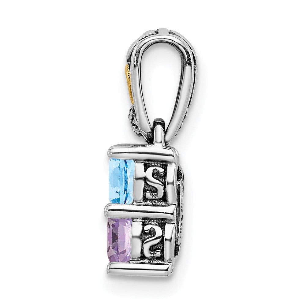 Sterlingsilber Antikisiert mit 14K/silver Bicolor 2-stone mit Diamant Mutter Anhänger