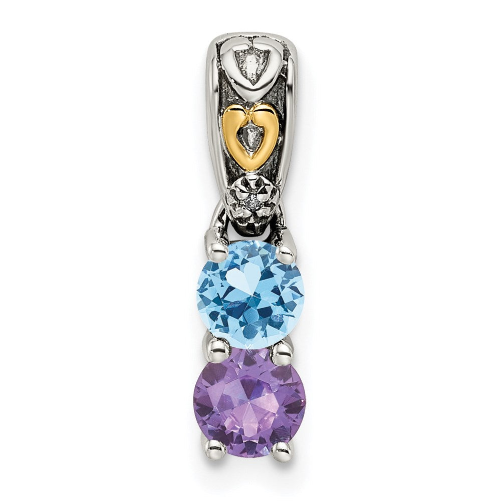 Sterlingsilber Antikisiert mit 14K/silver Bicolor 2-stone mit Diamant Mutter Anhänger