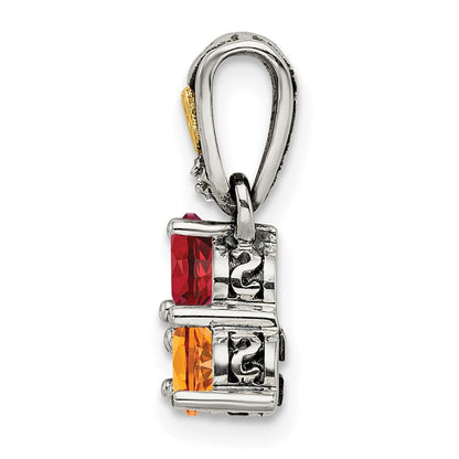 Sterlingsilber Antikisiert mit 14K/silver Bicolor 3-stone mit Diamant Mutter Anhänger