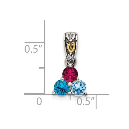 Sterlingsilber Antikisiert mit 14K/silver Bicolor 3-stone mit Diamant Mutter Anhänger