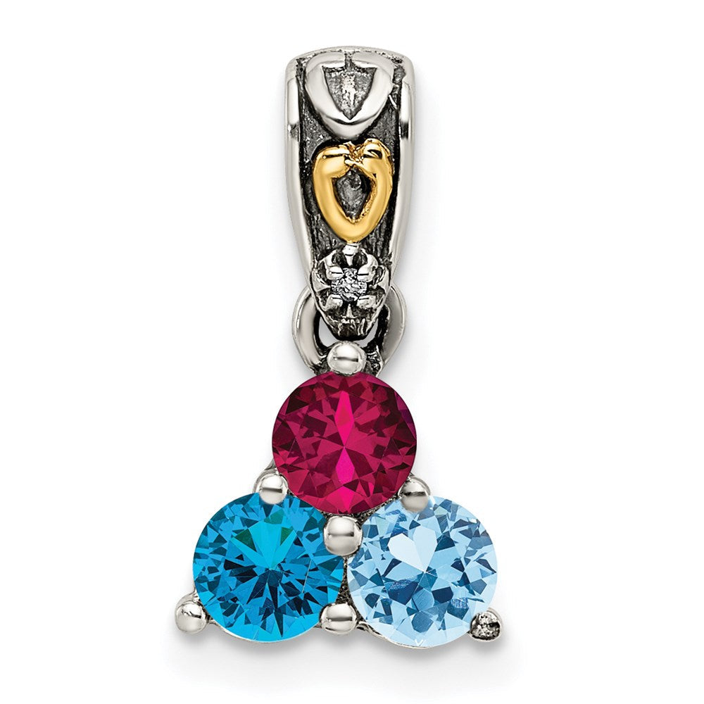 Sterlingsilber Antikisiert mit 14K/silver Bicolor 3-stone mit Diamant Mutter Anhänger