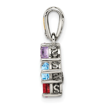 Sterlingsilber Antikisiert mit 14K/silver Bicolor 4-stone mit Diamant Mutter Anhänger