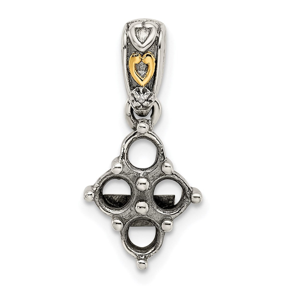 Sterlingsilber Antikisiert mit 14K/silver Bicolor 4-stone mit Diamant Mutter Anhänger