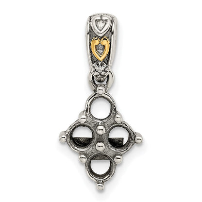 Sterlingsilber Antikisiert mit 14K/silver Bicolor 4-stone mit Diamant Mutter Anhänger