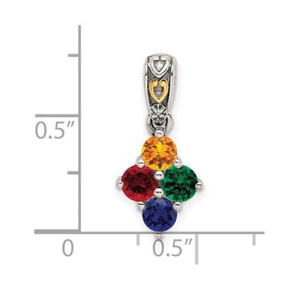 Sterlingsilber Antikisiert mit 14K/silver Bicolor 4-stone mit Diamant Mutter Anhänger
