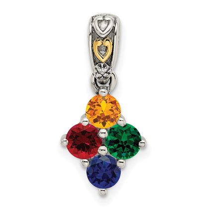 Sterlingsilber Antikisiert mit 14K/silver Bicolor 4-stone mit Diamant Mutter Anhänger