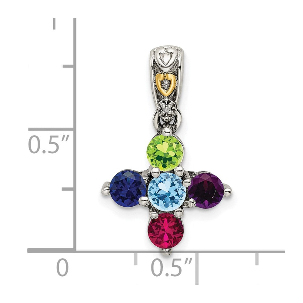 Sterlingsilber Antikisiert mit 14K/silver Bicolor 5-stone mit Diamant Mutter Anhänger