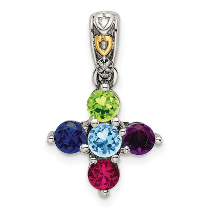 Sterlingsilber Antikisiert mit 14K/silver Bicolor 5-stone mit Diamant Mutter Anhänger
