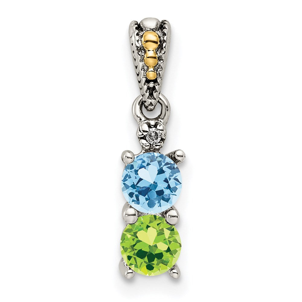 Sterlingsilber Antikisiert mit 14K/silver Bicolor 2-stone mit Diamant Mutter Anhänger
