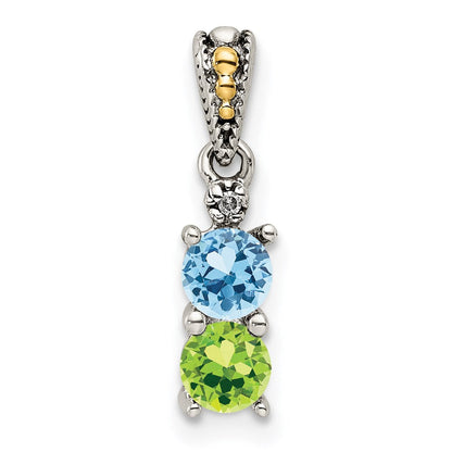 Sterlingsilber Antikisiert mit 14K/silver Bicolor 2-stone mit Diamant Mutter Anhänger