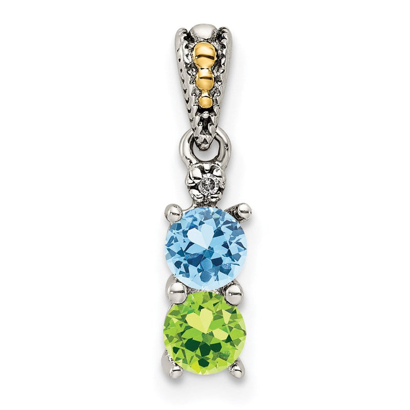 Sterlingsilber Antikisiert mit 14K/silver Bicolor 2-stone mit Diamant Mutter Anhänger