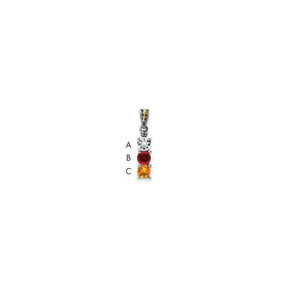 Sterlingsilber Antikisiert mit 14K/silver Bicolor 3-stone mit Diamant Mutter Anhänger