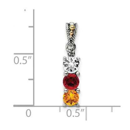 Sterlingsilber Antikisiert mit 14K/silver Bicolor 3-stone mit Diamant Mutter Anhänger