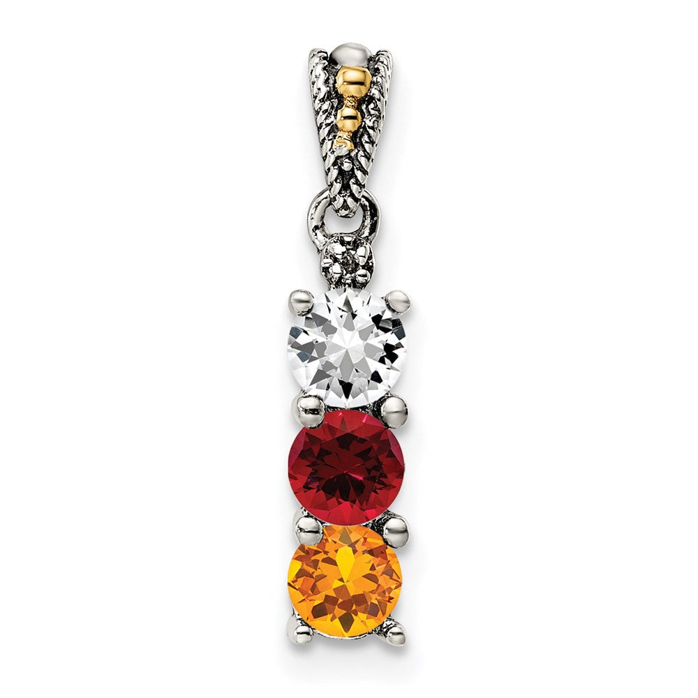 Sterlingsilber Antikisiert mit 14K/silver Bicolor 3-stone mit Diamant Mutter Anhänger