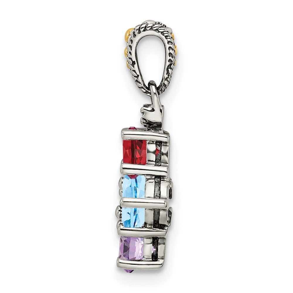 Sterlingsilber Antikisiert mit 14K/silver Bicolor 4-stone mit Diamant Mutter Anhänger